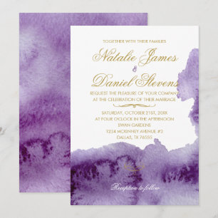 Invitación a la boda de acuarela ultravioleta