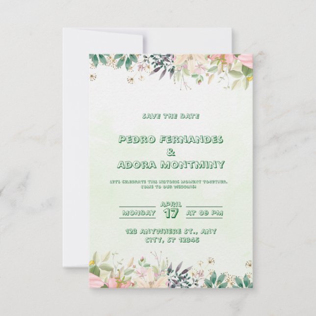 Invitación a la boda de acuarela verde (Anverso)