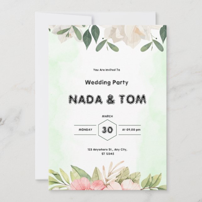 Invitación a la boda de acuarela verde (Anverso)