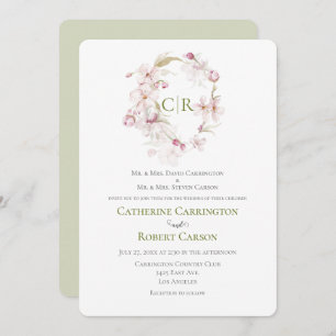 Invitación a la boda de acuarela verde con guión f