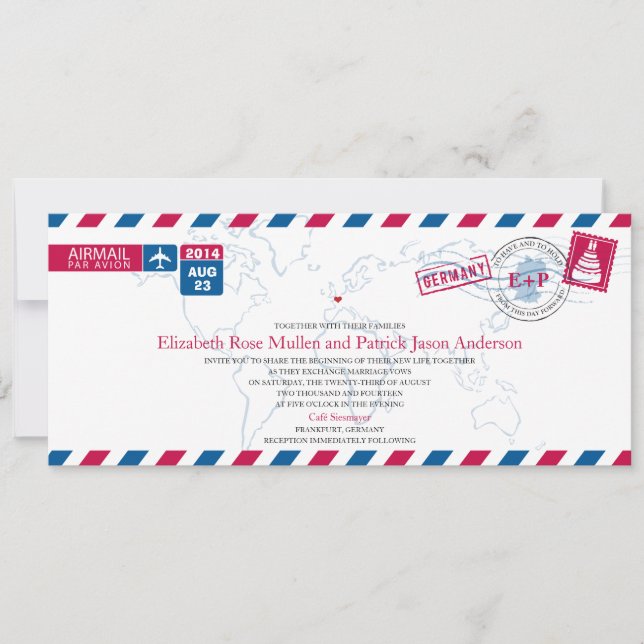 Invitación a la boda de Airmail en Alemania (Anverso)