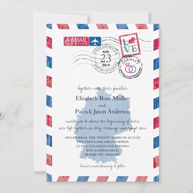 Invitación a la boda de Airmail en Alemania (Anverso)