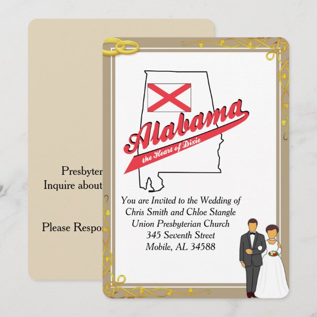 Invitación a la boda de Alabama Corazón de Dixie (Anverso / Reverso)