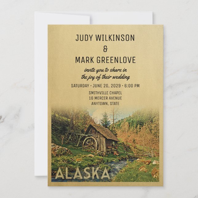 Invitación a la boda de Alaska Cabina Rústica Mill (Anverso)