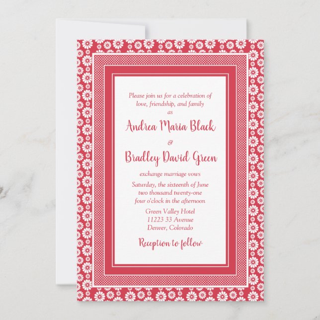 Invitación a la boda de amapola blanca y roja (Anverso)