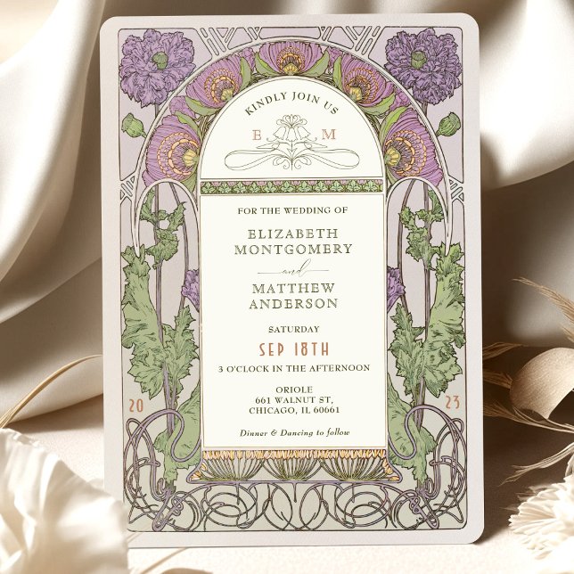 Invitación a la boda de amapolas Art Nouveau por M (Subido por el creador)