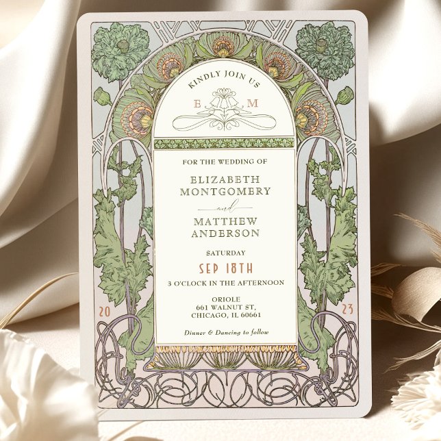 Invitación a la boda de amapolas Art Nouveau por M (Subido por el creador)