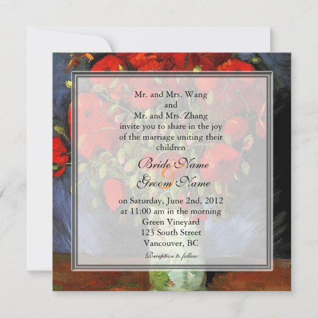 Invitación a la boda de amapolas rojas florales (Anverso)