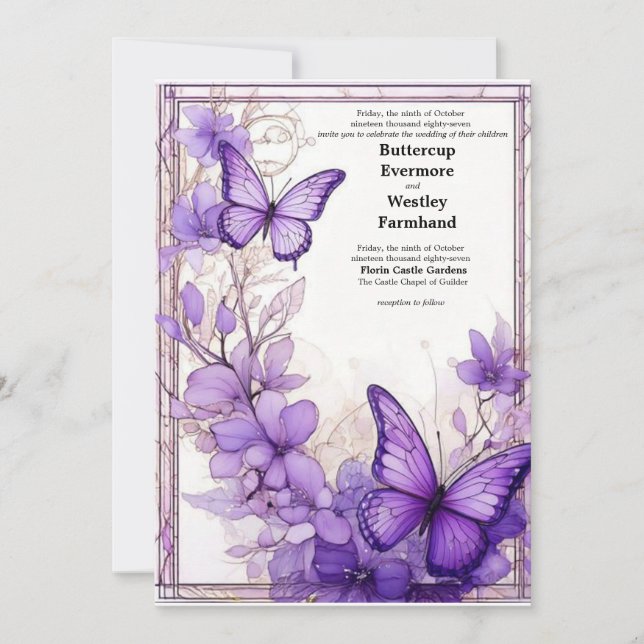 Invitación a la boda de Amethyst Wings (Anverso)