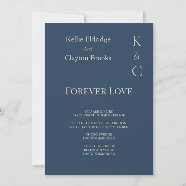 Invitación a la boda de amor Blue Forever (Anverso)