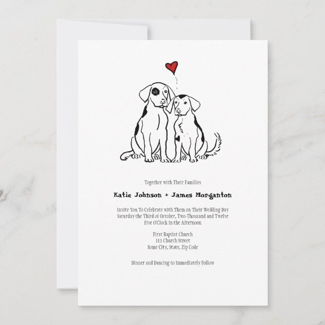 Invitación a la boda de amor de cachorros (Anverso)