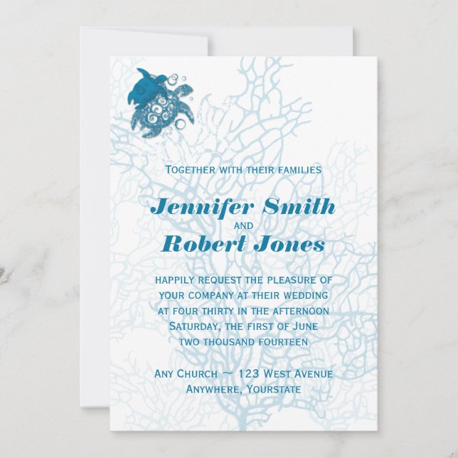 Invitación a la boda de amor de la tortuga Aqua (Anverso)