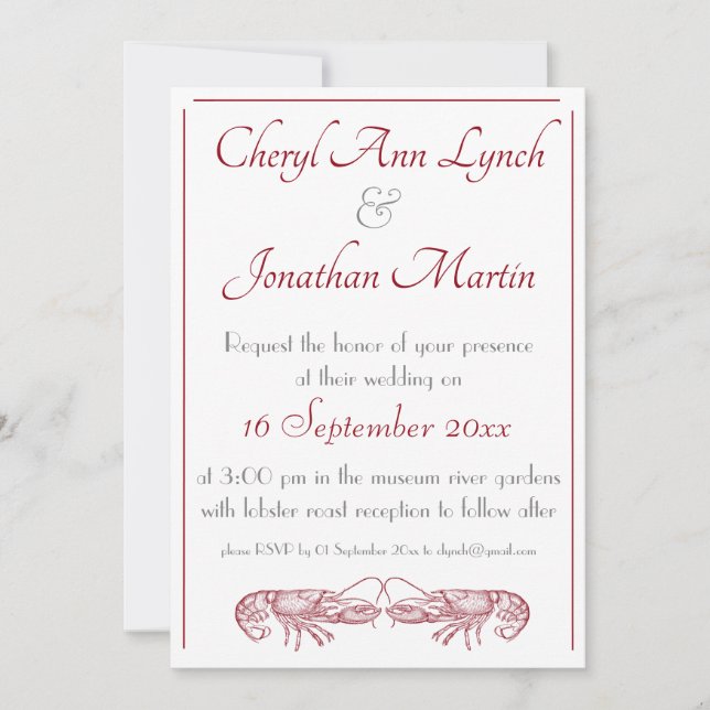 Invitación a la boda de amor de langosta (Anverso)