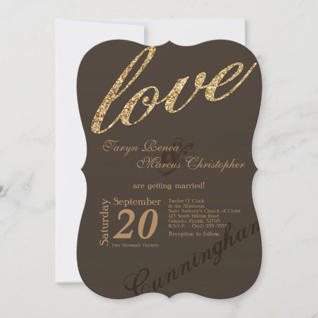 Invitación a la boda de amor de Purpurina de Relie (Anverso)