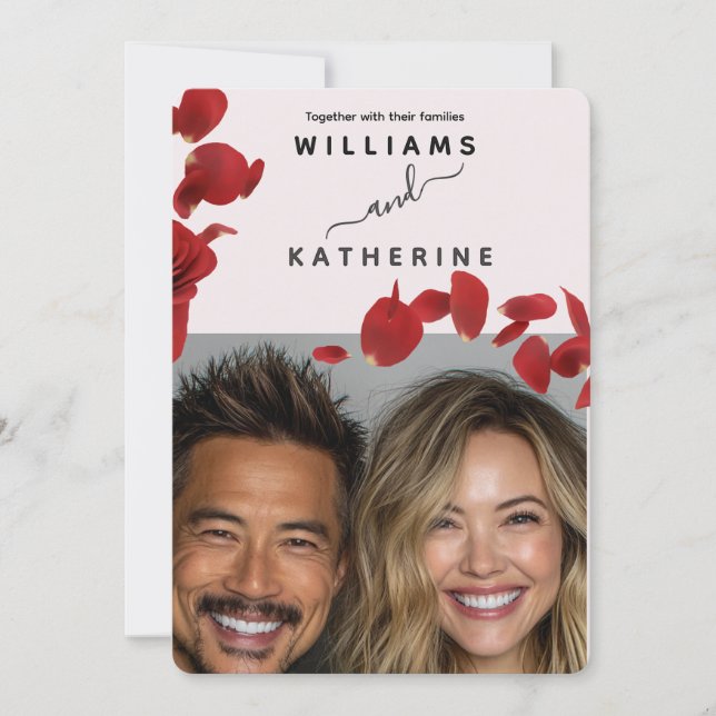 Invitación a la boda de amor de Rosas Rojas (Anverso)