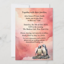 Invitación a la boda de amor en pingüino