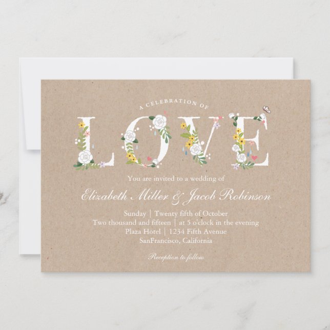 Invitación a la boda de amor floral (Anverso)