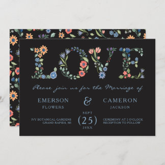 Invitación a la Boda de AMOR Floral de Medianoche