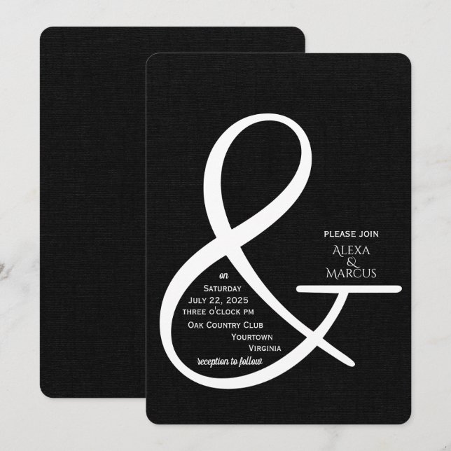Invitación a la boda de Ampersand sobre la textura (Anverso / Reverso)
