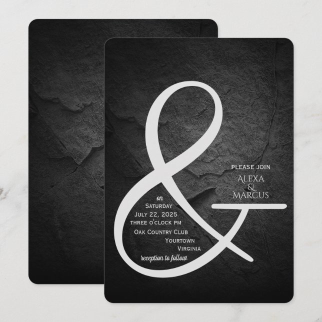 Invitación a la boda de Ampersand sobre pizarra ne (Anverso / Reverso)
