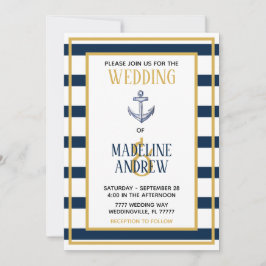 Invitación a la boda de Anchor de franjas náuticas