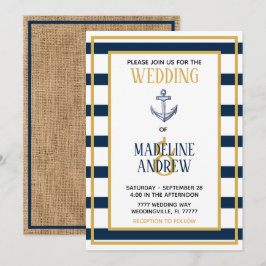 Invitación a la boda de Anchor de franjas náuticas