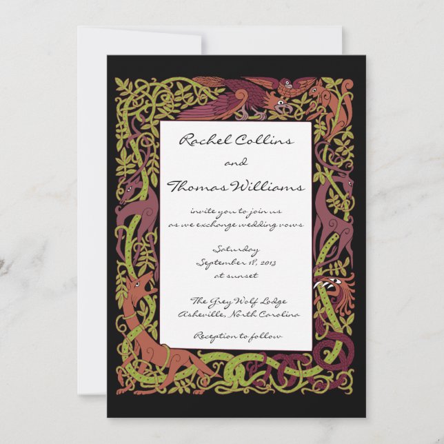 Invitación a la boda de animales celtas de Woodlan (Anverso)