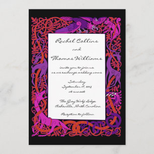 Invitación a la boda de animales de color rosa y p
