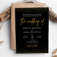 Invitación a la boda de Año Nuevo Negro y Oro