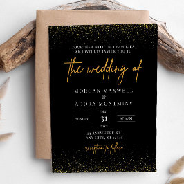 Invitación a la boda de Año Nuevo Negro y Oro