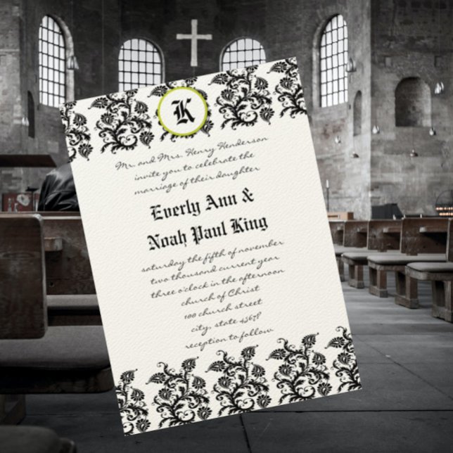 Invitación a la boda de Apple Green Damask Borders (Subido por el creador)