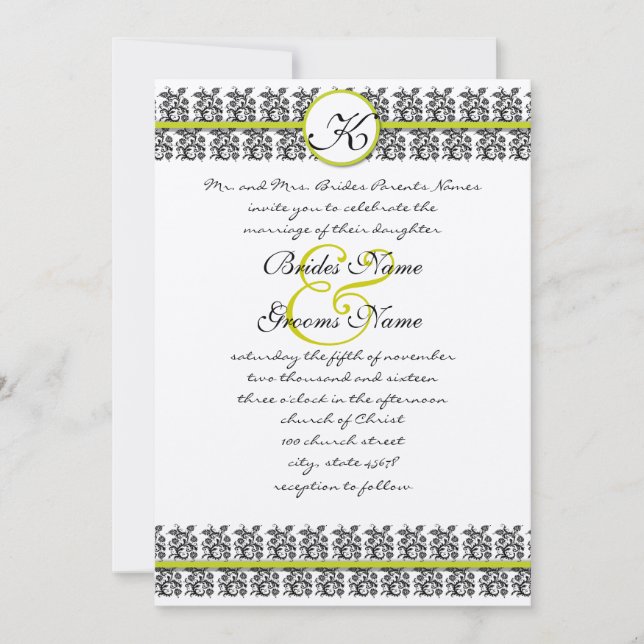 Invitación a la boda de Apple Green Damask Borders (Anverso)