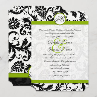Invitación a la boda de Apple Green Damask Swirls