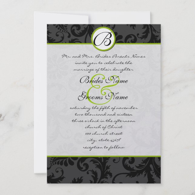 Invitación a la boda de Apple Green Damask Swirls (Anverso)