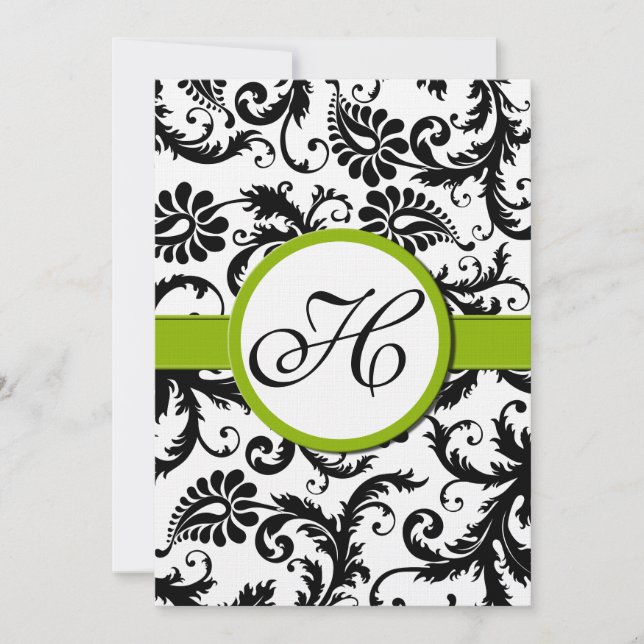 Invitación a la boda de Apple Green Damask Swirls (Anverso)