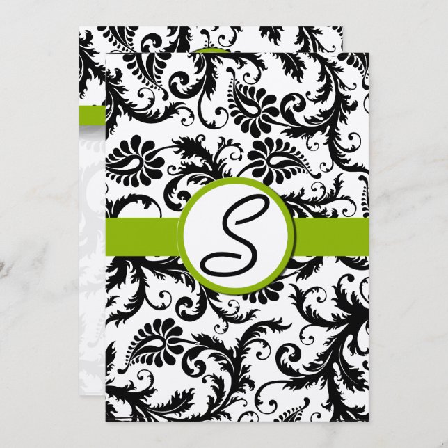 Invitación a la boda de Apple Green Damask Swirls (Anverso / Reverso)
