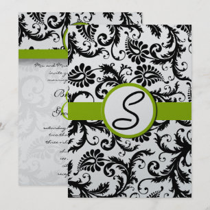 Invitación a la boda de Apple Green Damask Swirls