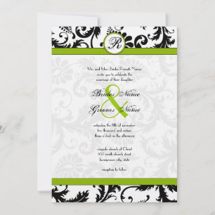 Invitación a la boda de Apple Green Damask Swirls