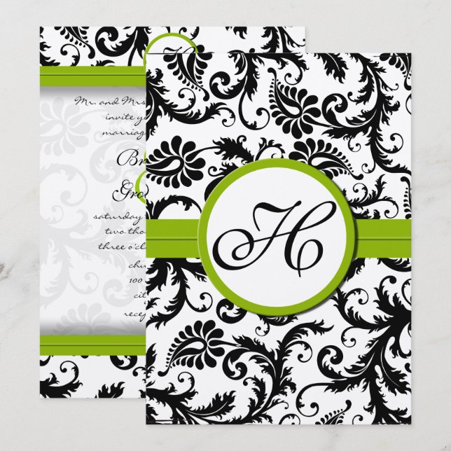 Invitación a la boda de Apple Green Damask Swirls (Anverso / Reverso)