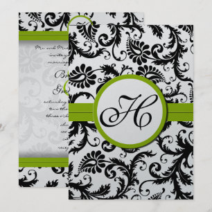 Invitación a la boda de Apple Green Damask Swirls