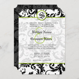 Invitación a la boda de Apple Green Damask Swirls