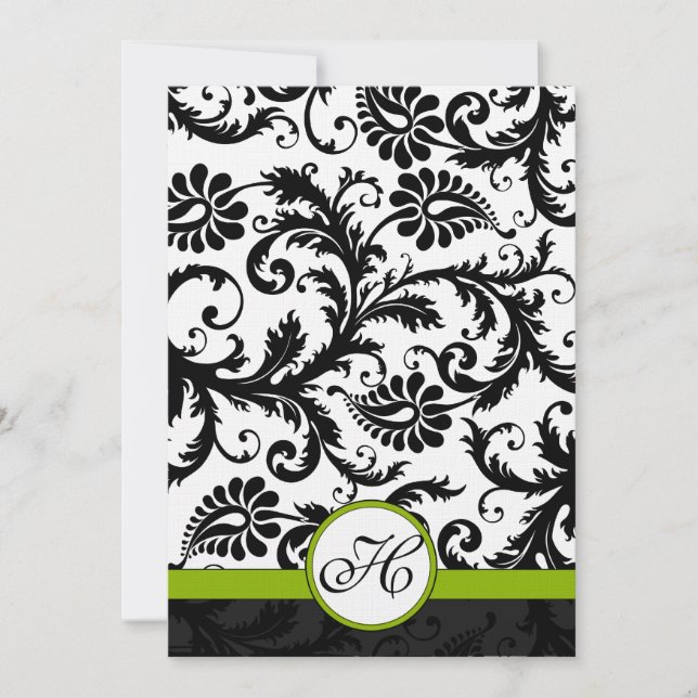 Invitación a la boda de Apple Green Damask Swirls (Anverso)
