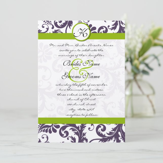 Invitación a la boda de Apple Green Lapis Purple D (Anverso de pie)