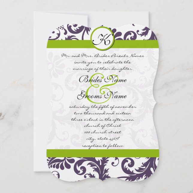 Invitación a la boda de Apple Green Lapis Purple D (Anverso)