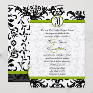 Invitación a la boda de Apple Green y Black Damask