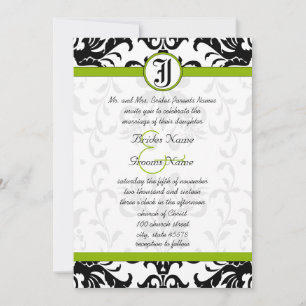 Invitación a la boda de Apple Green y Black Damask