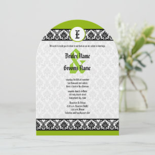 Invitación a la boda de Apple Green y Black Damask