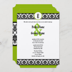 Invitación a la boda de Apple Green y Black Damask