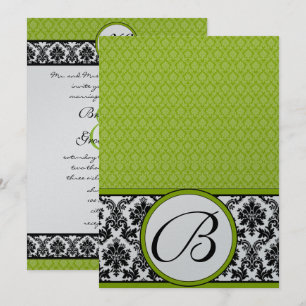 Invitación a la boda de Apple Green y Black Damask