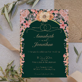 Invitación a la boda de Apricot Emerald Wildflower